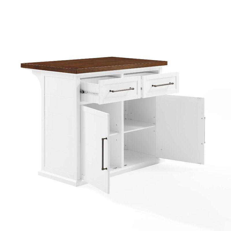 Crosley Bartlett Wood Top Kitchen Island White/Walnut: Traditional Style, Adjustable Shelves, Storage Cart