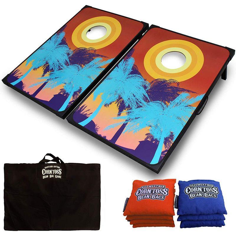 Tropical Sunset Cornhole Game Set with Bean Bags and Carry Bag