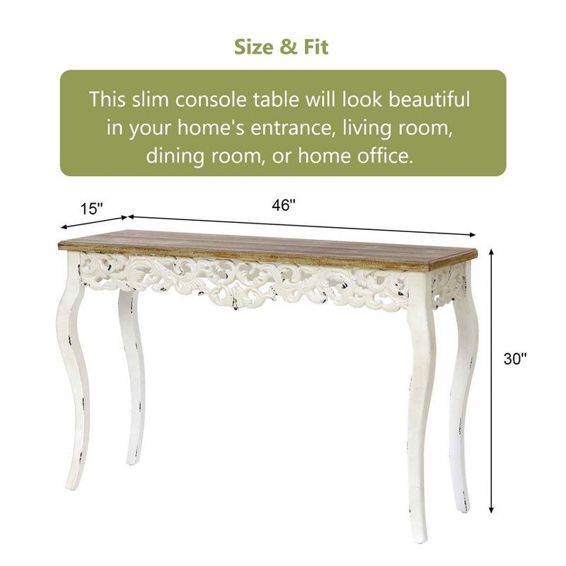 LuxenHome Victorian Off White and Natural Wood Console and Entry Table Off-White