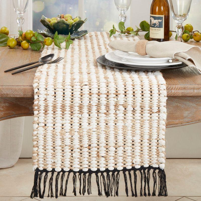 Saro Lifestyle Chunky Chindi Fringed Table Runner, Beige, 16"x72"