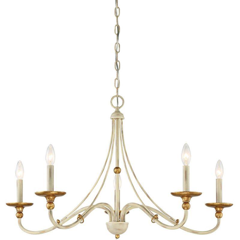Minka Lavery White Gold Pendant Chandelier 28" Wide Farmhouse French 5-Light Fixture for Dining Room House Foyer Kitchen Entryway