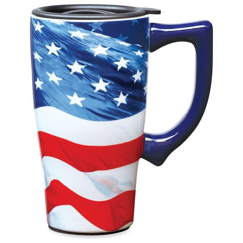 American Flag Ceramic Travel Mug with Locking Lid