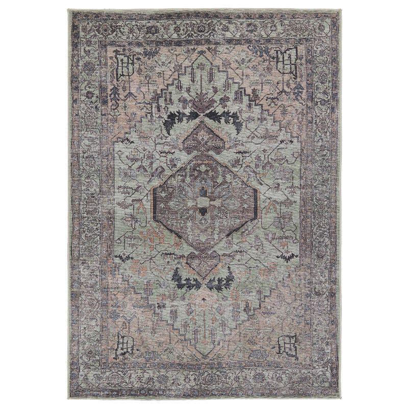 Gray and Beige Medallion Cotton Rectangular Area Rug