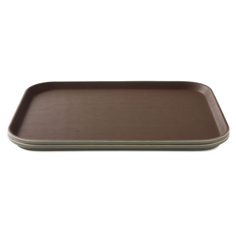 Brown Rectangular Non-Skid Plastic Serving Trays, Set of 2