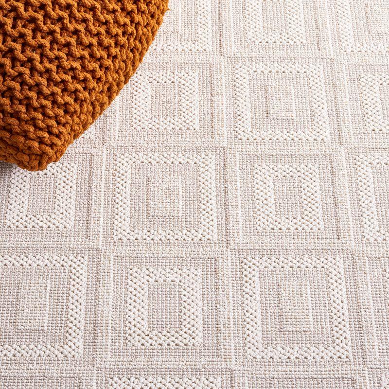 Ivory Geometric Flat Woven Synthetic Area Rug