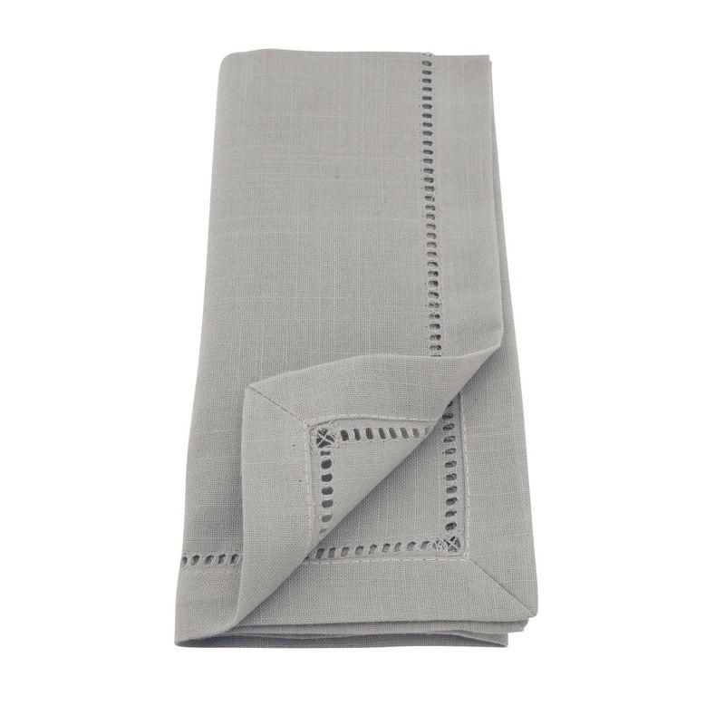 Saro Lifestyle Dinner Napkin With Hemstitch Border Design (Set of 12), Grey, 18" x 18"