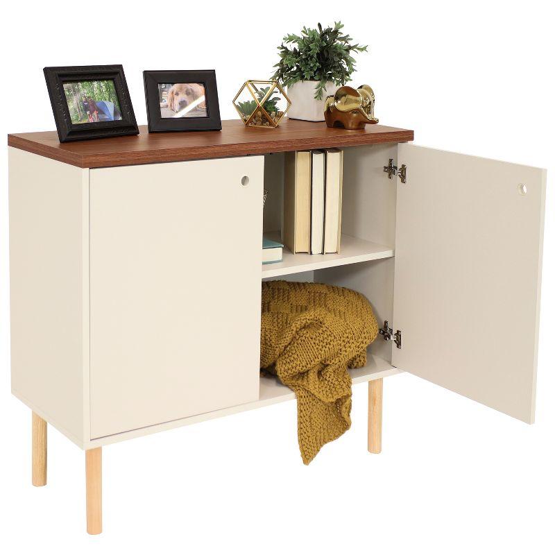 Latte Mid-Century Modern 2-Door Accent Cabinet with Eucalyptus Legs