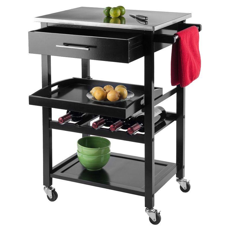 Anthony Stainless Steel Top Kitchen Cart Wood/Black - Winsome: Mobile Island, Wine Storage, Towel Rack