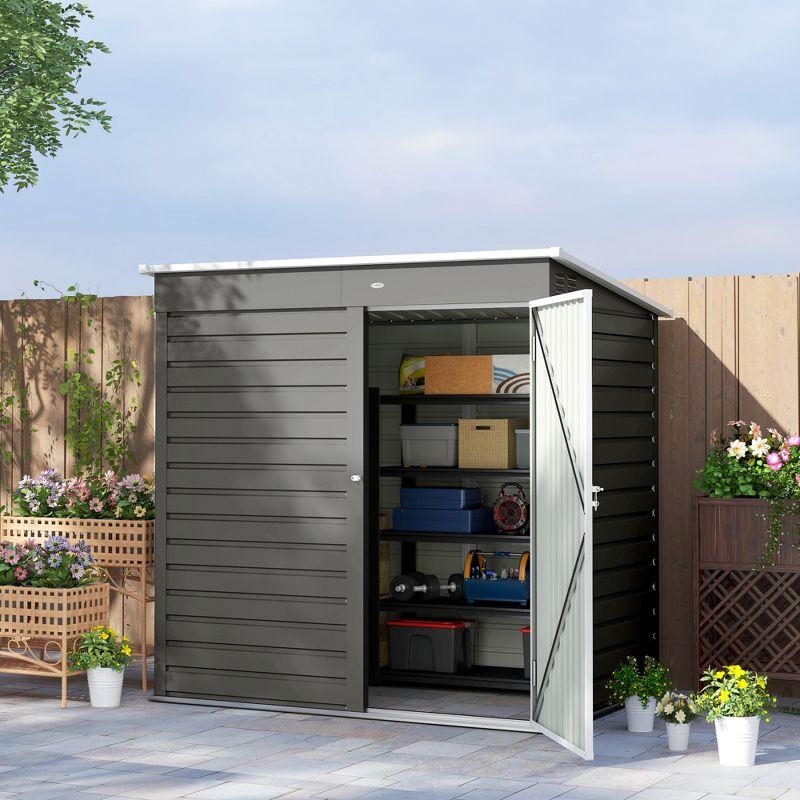 Outsunny 6' x 4' Outdoor Storage Shed, Metal Garden Shed with Lockable Door and Gloves, Tool Shed for Backyard Garden Patio Lawn