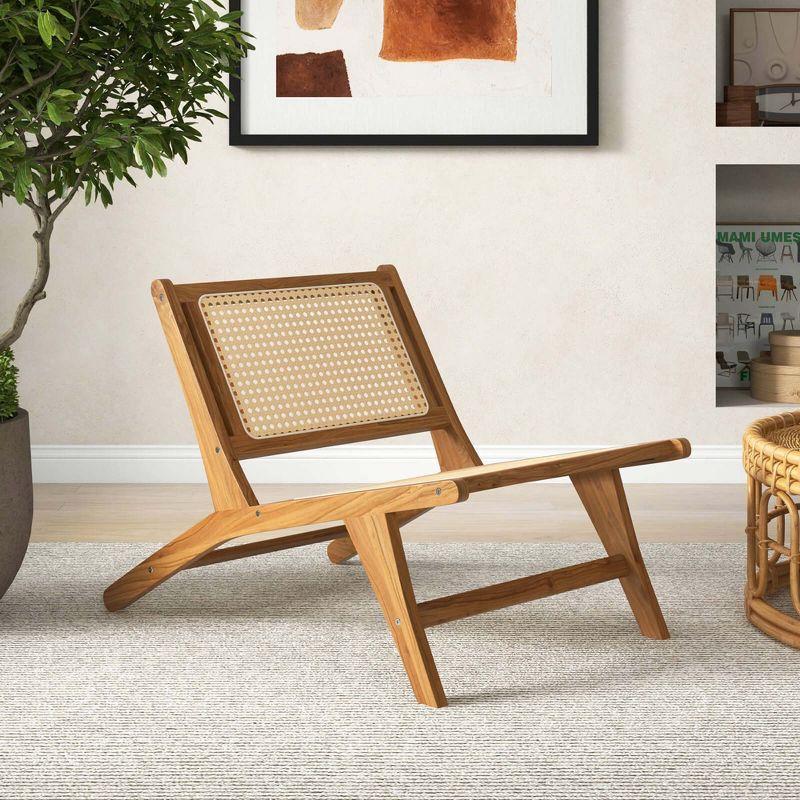 Costway 1 PCS Mid Century Modern Teak Wooden Chair with Handwoven Rattan Seat & Backrest