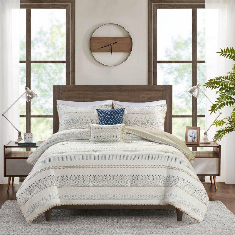 Madison Park Fraser 5 Piece Printed Seersucker Comforter Set with Throw Pillows
