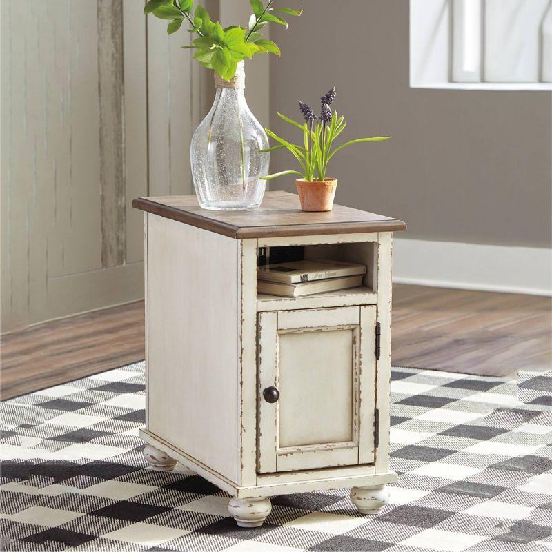 Realyn Chairside End Table White/Brown - Signature Design by Ashley: Cottage Style, Power Outlets, USB Ports