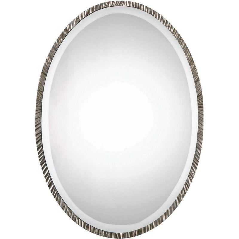 Uttermost Oval Vanity Accent Wall Mirror Modern Polished Nickel Metal Frame 20" Wide for Bathroom Bedroom Living Room Home Office