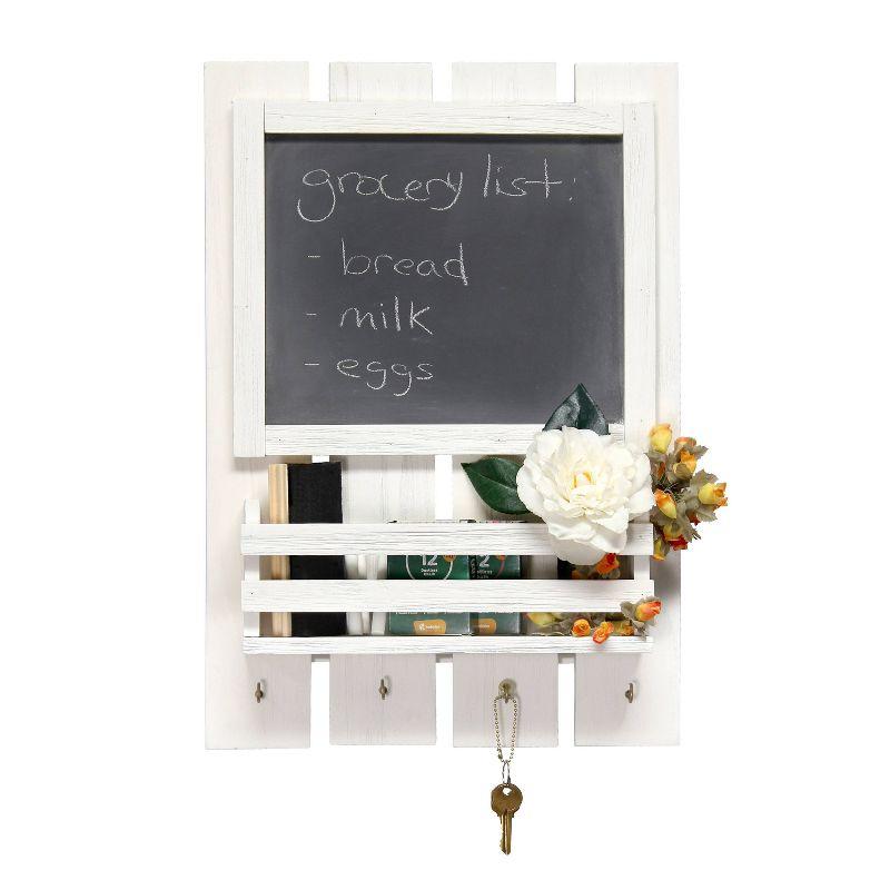 Chalkboard Sign with Key Holder Hooks and Mail Storage - Elegant Designs