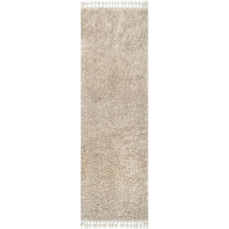 Nuloom Neva Solid 2x6 Runner Shag Indoor Area Rug for Living Room Bedroom Dining Room Nursery Entryway Hallway, Beige/Ivory