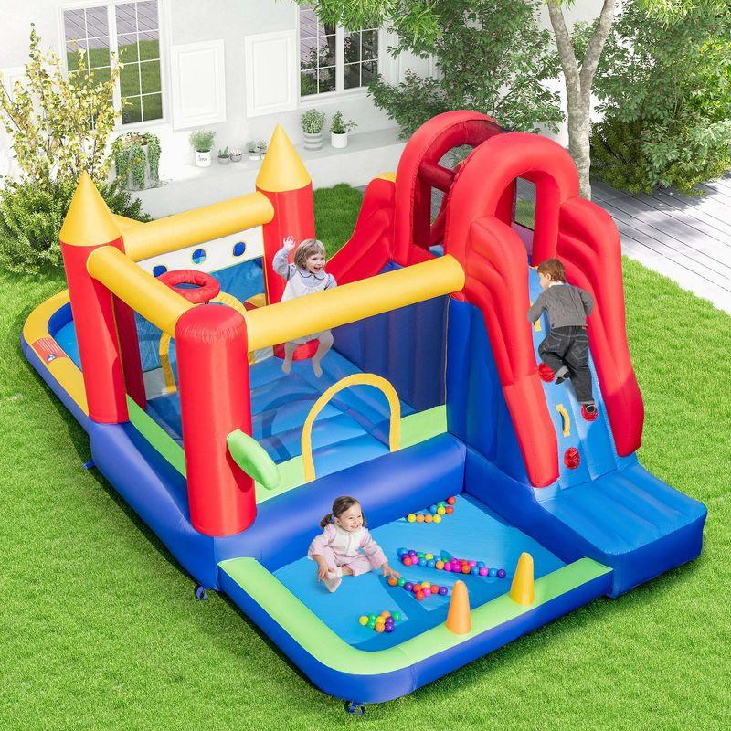 Costway 9-in-1 Inflatable Bounce Castle with Waterslide Splash Pool for 3+ without Blower/with 735W Blower