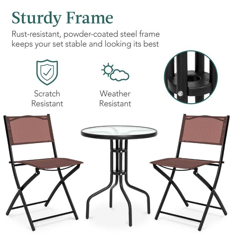 George Oliver 3-Piece Patio Bistro Dining Furniture Set W/ Glass Tabletop, Folding Chairs