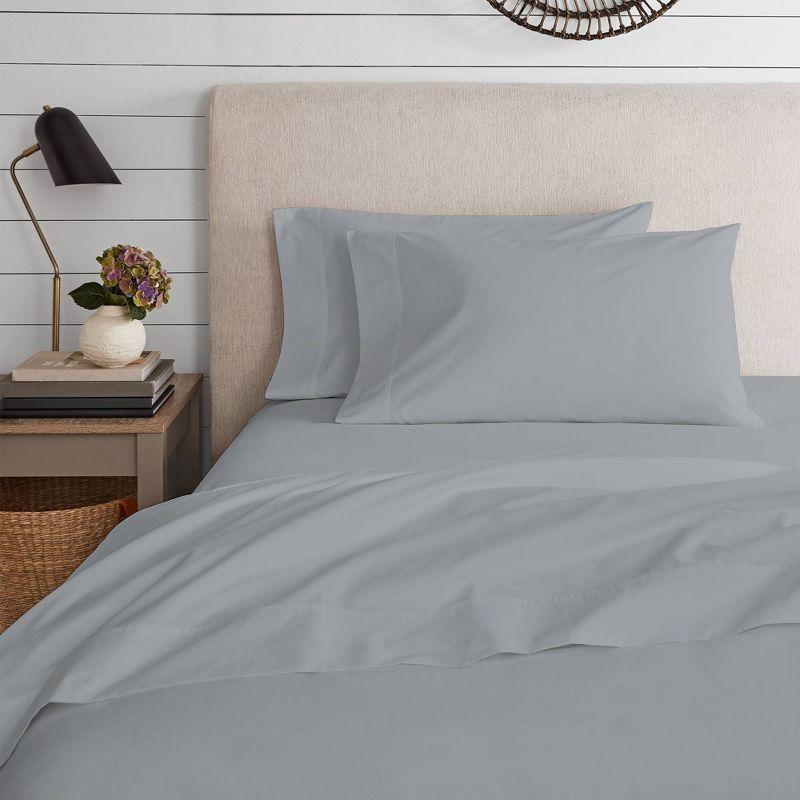 Light Gray Organic Cotton Percale Full Sheet Set