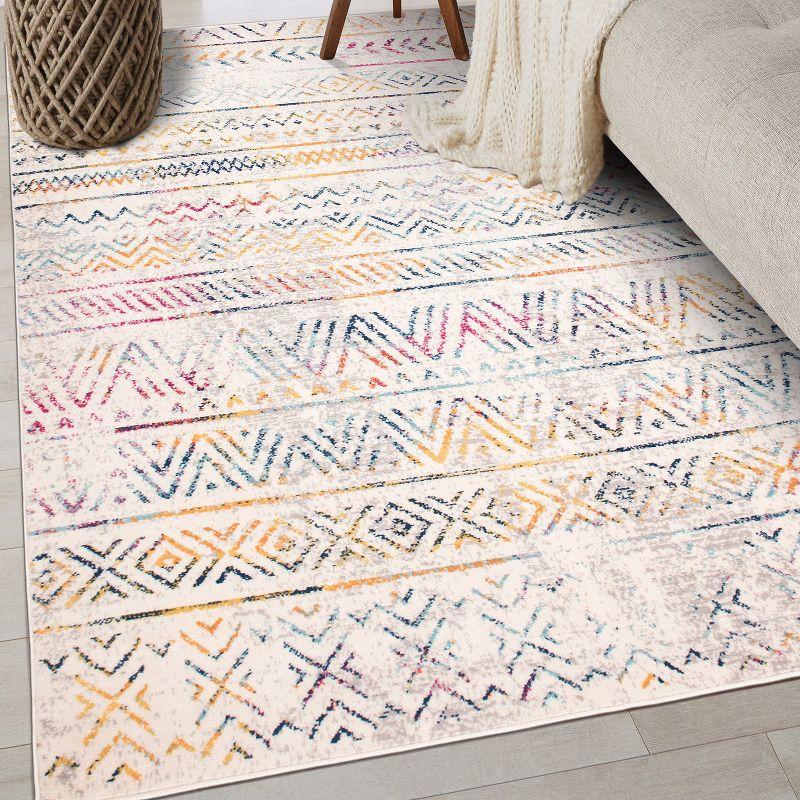 World Rug Gallery Geometric Distressed Bohemian Multicolored 5'x7' Area Rug