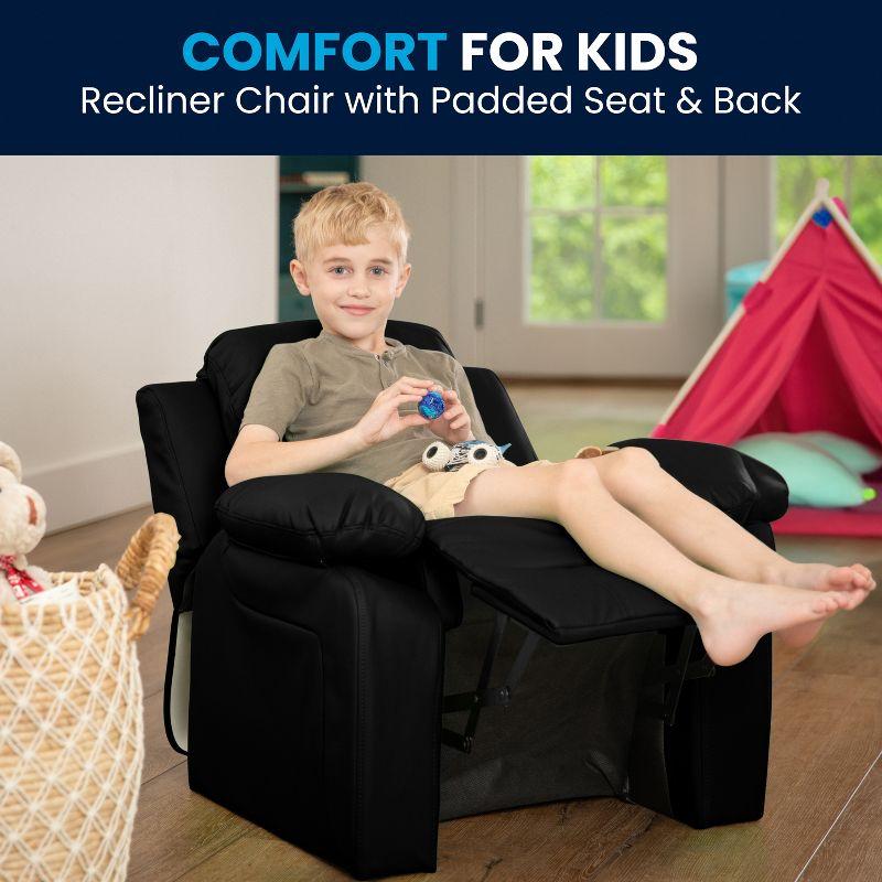 Flash Furniture Charlie Deluxe Padded Contemporary Black LeatherSoft Kids Recliner with Storage Arms