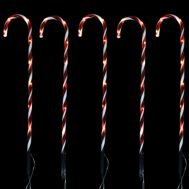 Northlight Seasonal Set of 5 Red Lighted Candy Cane Christmas Lawn Stakes 28"