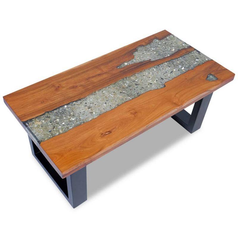 Rustic Teak and Mango Wood Coffee Table with Resin Inlay