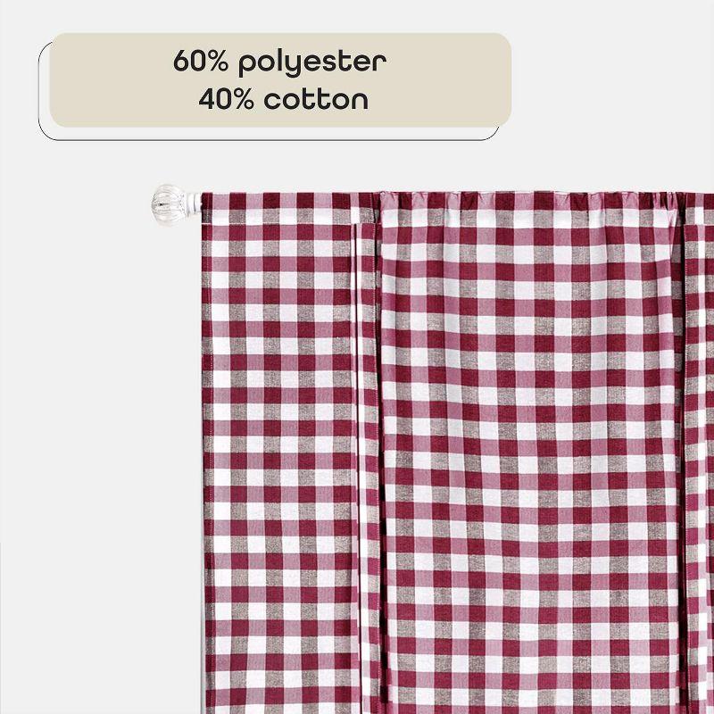 Buffalo Check Plaid Gingham Tie-Up Window Single Curtain, 42" x 63", Burgundy