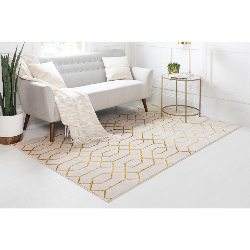 Marilyn Monroe Glam Collection Area Rug - Trellis (9'  x 12' Rectangle White Gold/Gold)