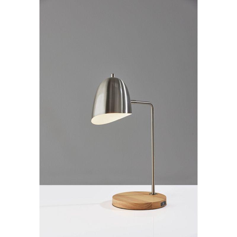 Adjustable Brushed Steel and Natural Desk Lamp with Bell Shade