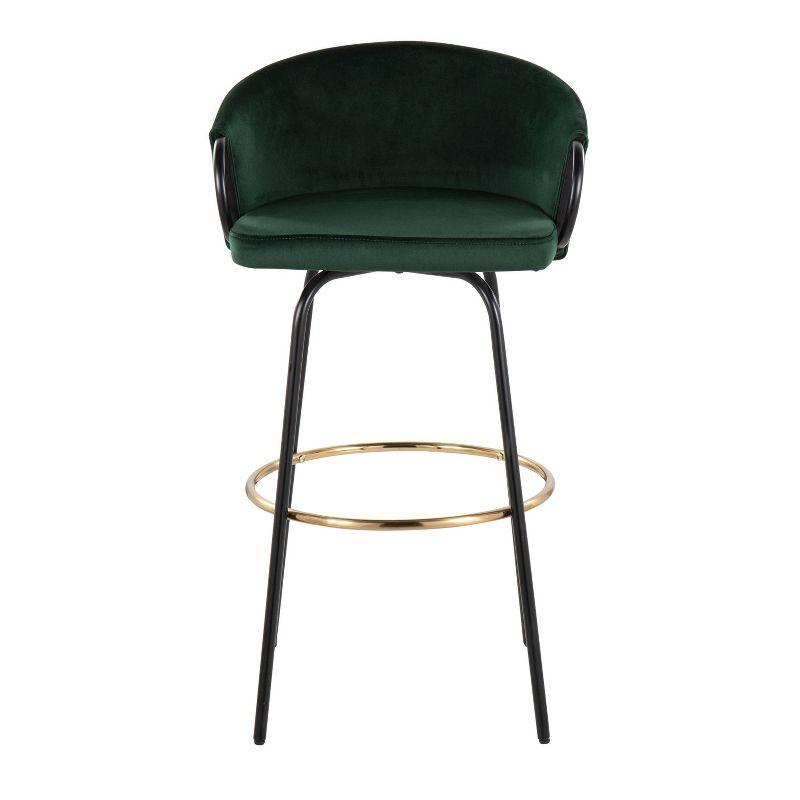 Set of 2 Claire Barstools Black/Emerald Green - LumiSource: Velvet Upholstery, Swivel, Metal Frame, Fixed Height