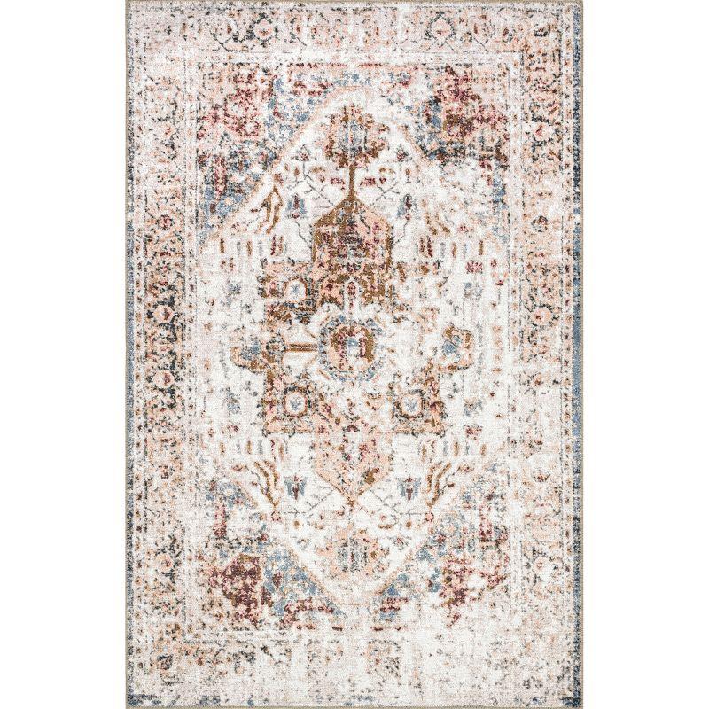 Reversible Easy-Care Synthetic Area Rug, 5' x 8', Rust and Beige