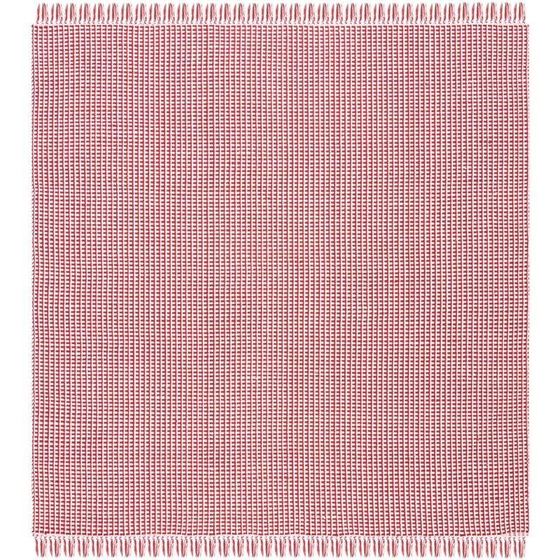 Ivory and Red Cotton 4' Square Handwoven Montauk Rug