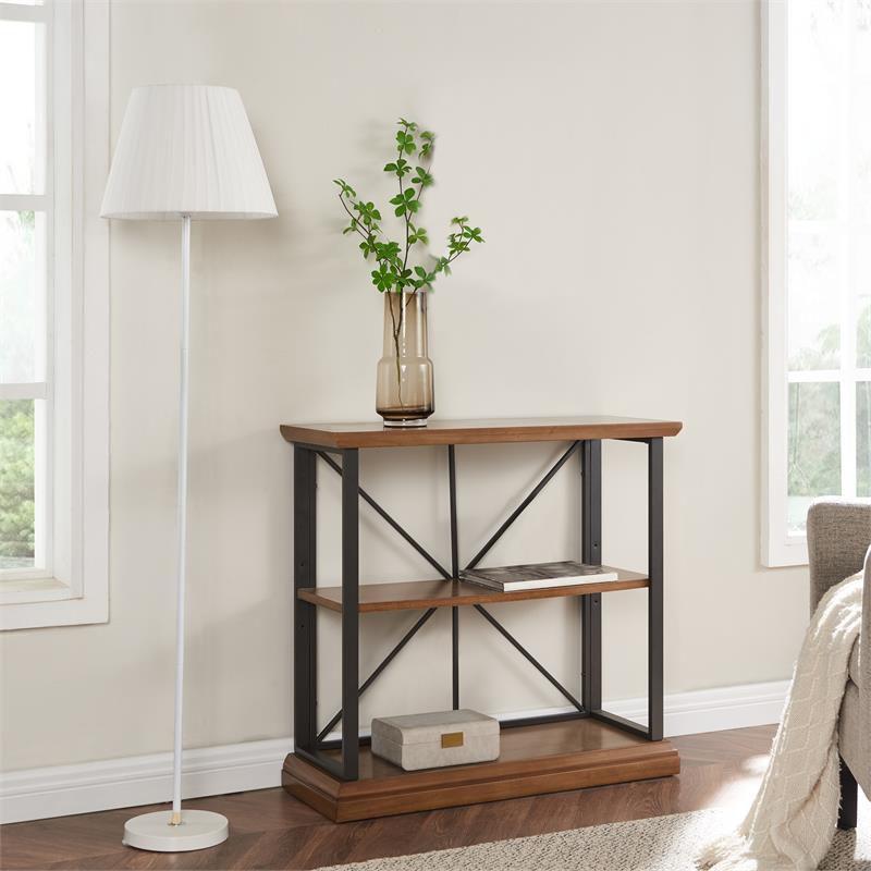 11832-WLGM Finnick Mixed Metal and Wood Bookshelf in Willow/Gunmetal Espresso