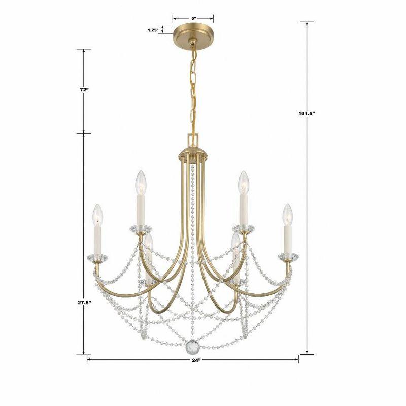 Aged Brass and Crystal 6-Light Chandelier