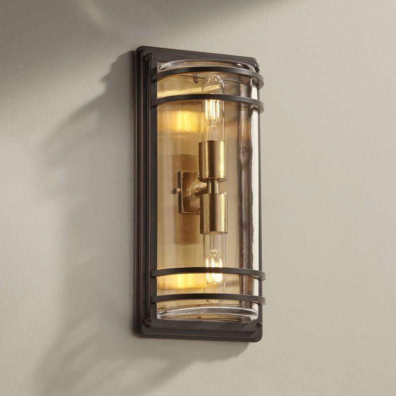 John Timberland Habitat Modern Wall Light Sconce Bronze Brass Hardwire 7 1/2" 2-Light Fixture Clear Glass for Bedroom Bathroom Vanity Reading House