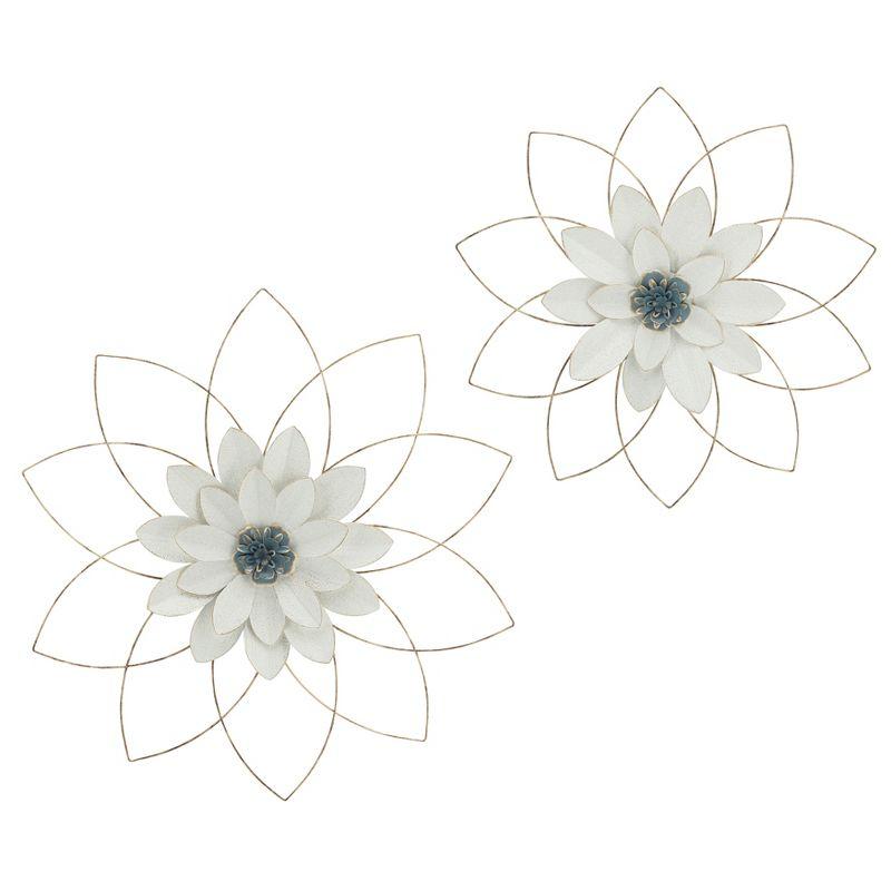 SAGEBROOK HOME 25" Metal Wall Flower White/Blue: Contemporary Iron Art, Abstract Summer Decor, Spot Clean