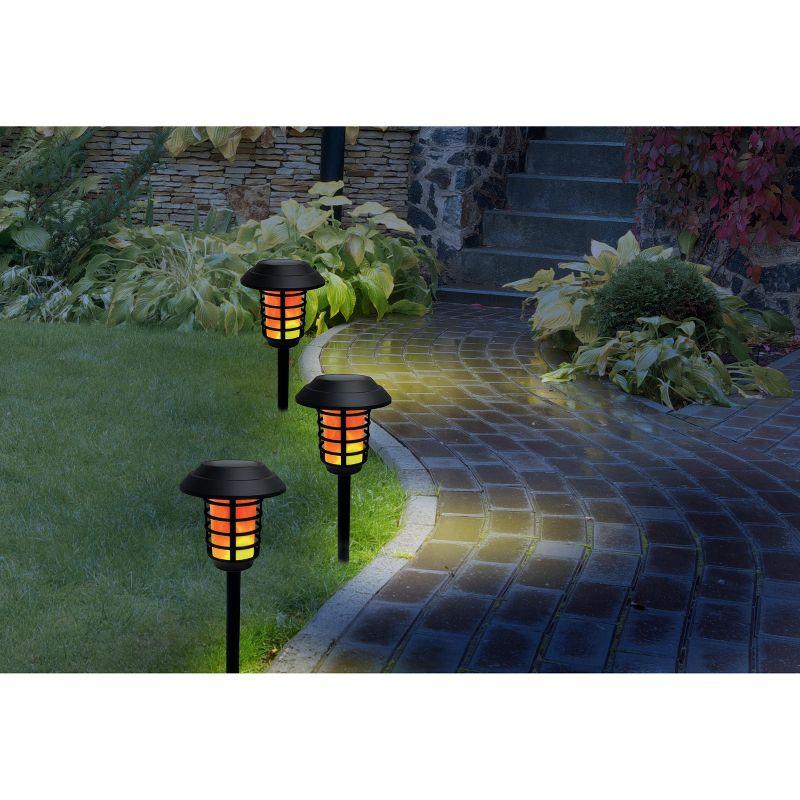 Black Solar Powered LED Pathway Light Set with Flame Mode