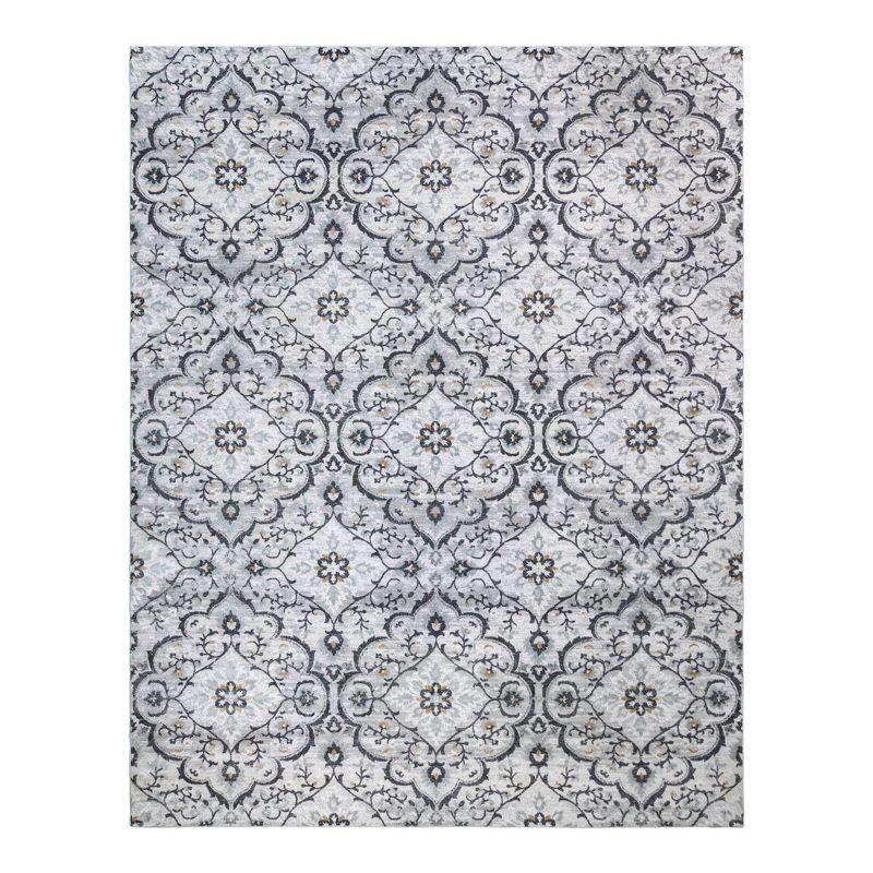 Quattro Medallion Gray/Black Scrolled Transitional Diamond Medallion Area Rug