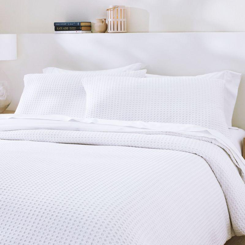 Textured Duvet Cover & Shams | 3 Piece Set Soft 100% Cotton | White Duvet Cover by California Design Den - White Waffle, Oversized King