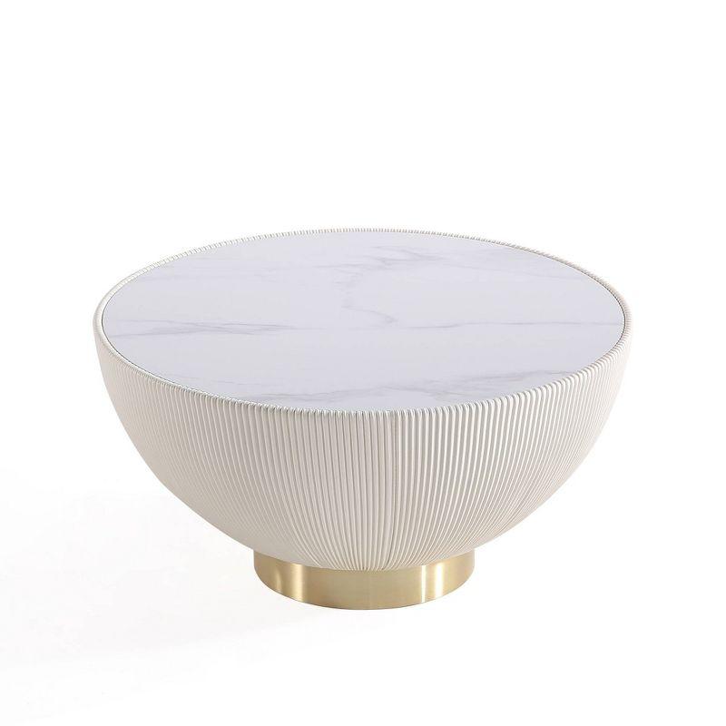 Manhattan Comfort 2pc Anderson Leatherette Upholstered Coffee Table and End Table Set Cream/Gray: Gold Finish, No Assembly Required