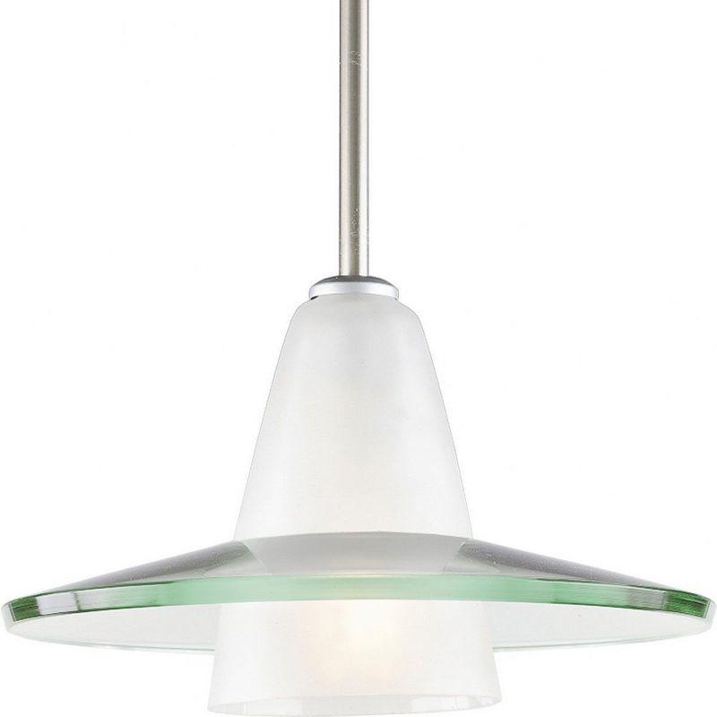 Helix 13'' Brushed Nickel Mini-Pendant with Clear and Etched Glass Shade