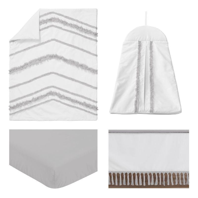 Sweet Jojo Designs Boy Girl Gender Neutral Unisex Baby Crib Bedding Set - Boho Fringe White and Grey Collection 4pc