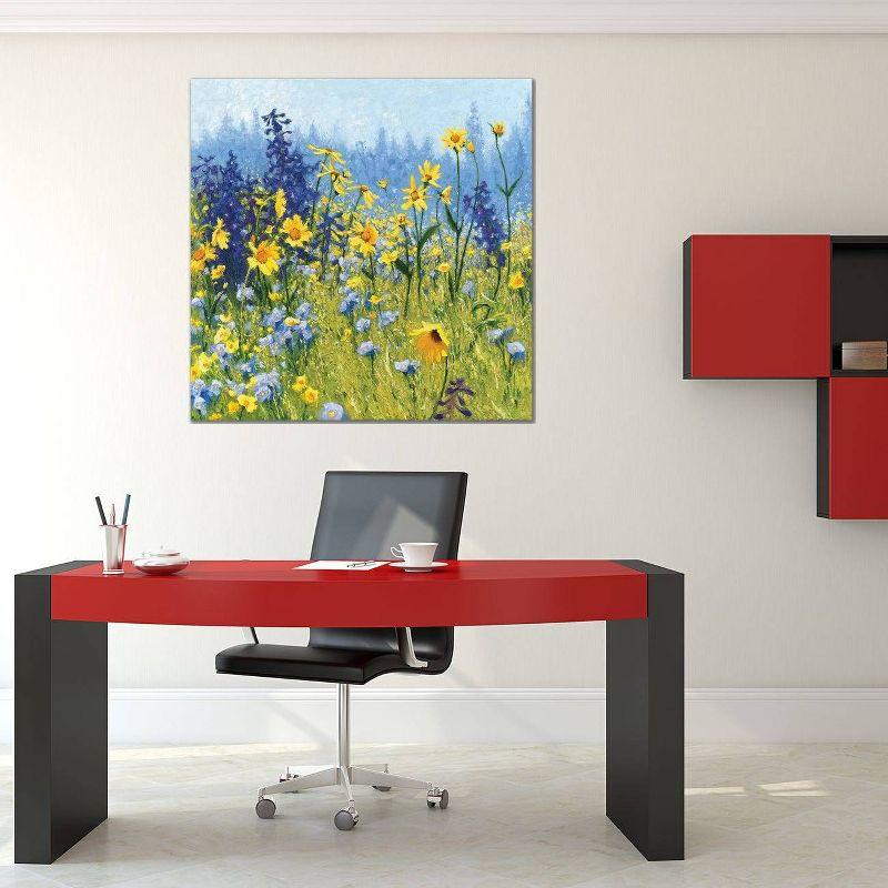 Joyful in July III Yellow and Blue Floral Canvas Art