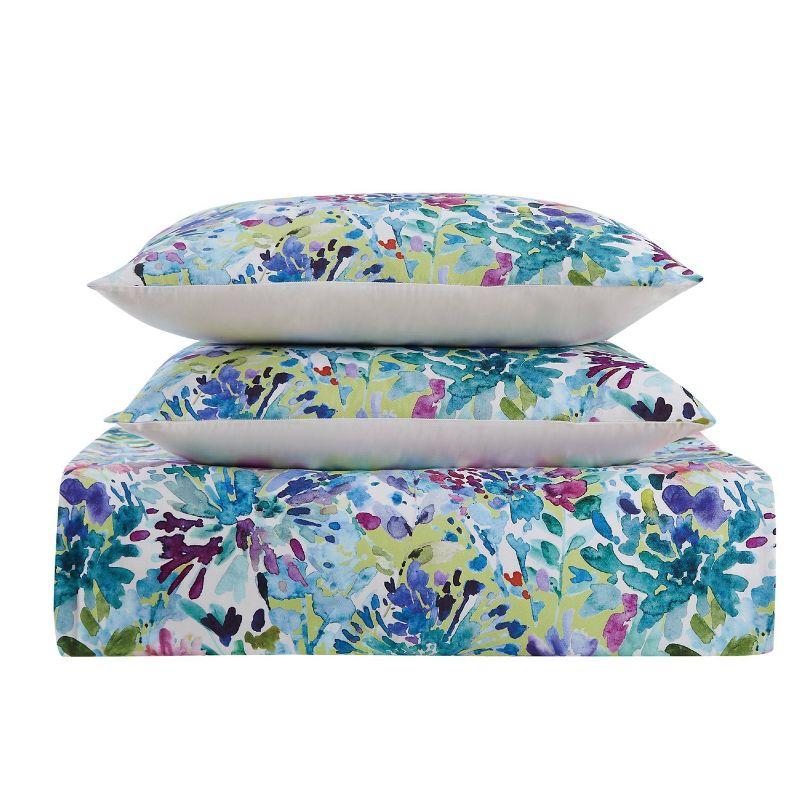 Twin XL Blue Floral Cotton Reversible Comforter Set