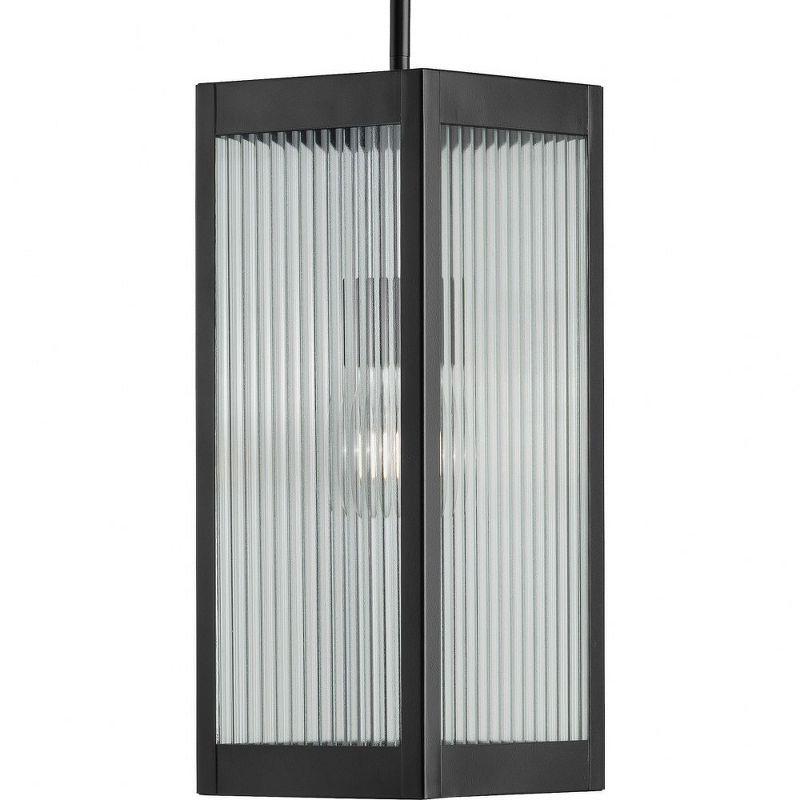 Matte Black Rippled Glass Outdoor Hanging Lantern