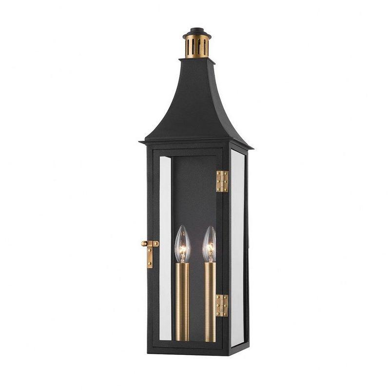 Patina Brass and Black 2-Light Wall Sconce with Clear Glass Shade