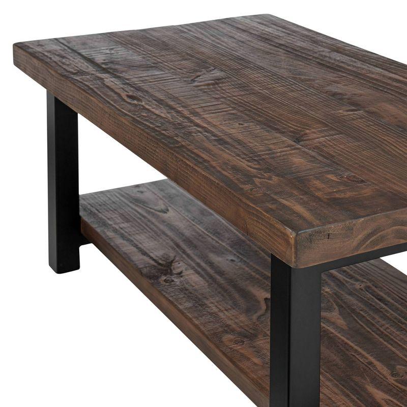 Alaterre Furniture 42" Pomona Wide Coffee Table Wood Rustic Natural: Fixed Shelf, Metal Frame, Living Room Furniture