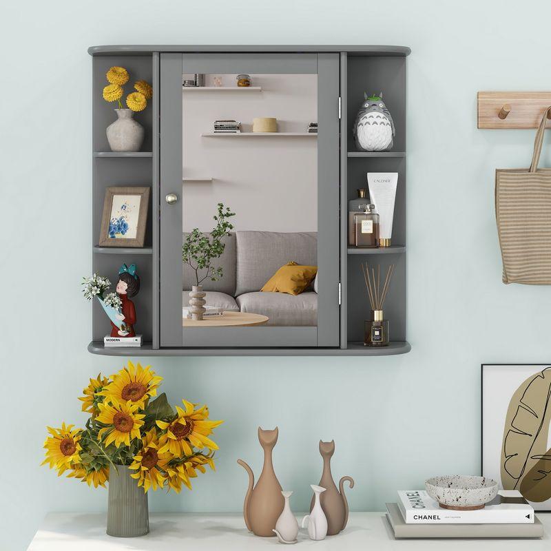 Costway Multipurpose Mount Wall Surface Bathroom Storage Cabinet Mirror Gray