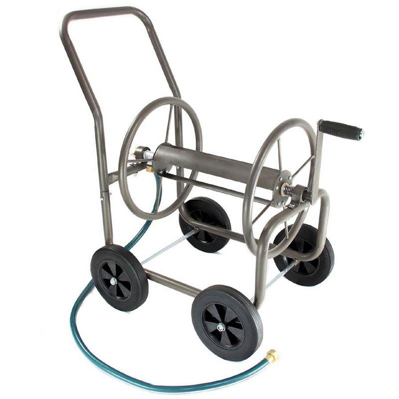 Silver 4-Wheel Steel Frame Water Hose Reel Cart