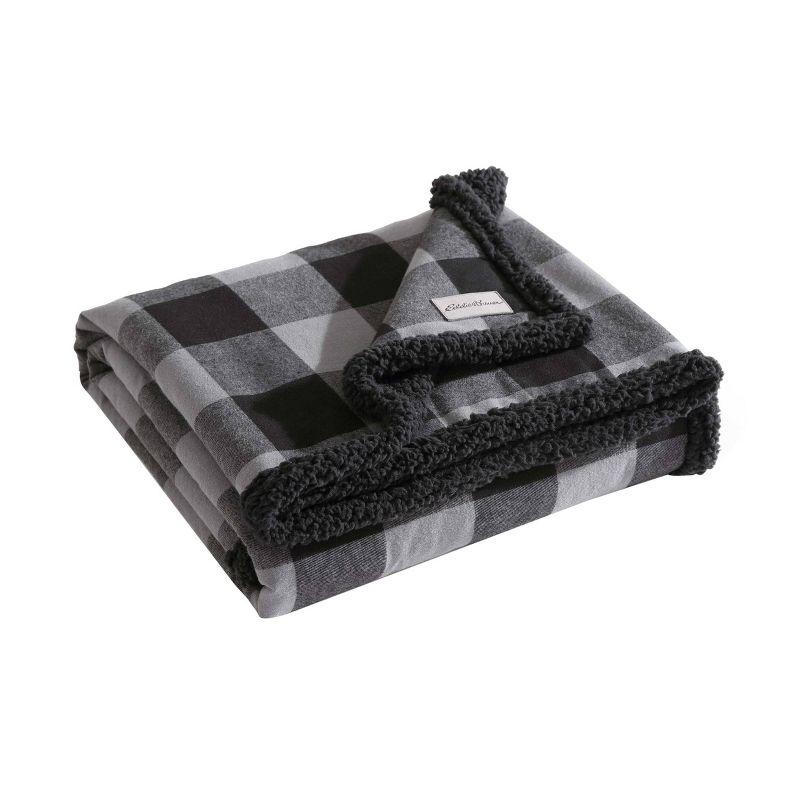 Eddie Bauer Cabin Plaid Flannel/Sherpa Throw Blanket